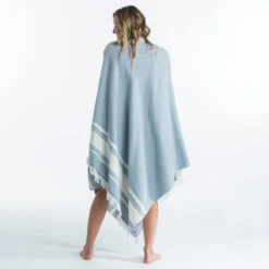 Serviette De Plage Poncho 190 X 190 Cm - Gris Bleu -Outdoor Série Magasin serviette de plage poncho 190 x 190 cm gris bleu 2