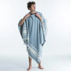 Serviette De Plage Poncho 190 X 190 Cm - Gris Bleu -Outdoor Série Magasin serviette de plage poncho 190 x 190 cm gris bleu 3