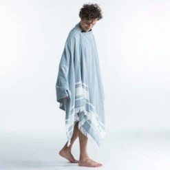 Serviette De Plage Poncho 190 X 190 Cm - Gris Bleu -Outdoor Série Magasin serviette de plage poncho 190 x 190 cm gris bleu 4