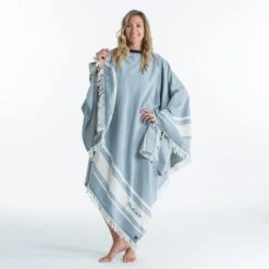 Serviette De Plage Poncho 190 X 190 Cm - Gris Bleu -Outdoor Série Magasin serviette de plage poncho 190 x 190 cm gris bleu 6