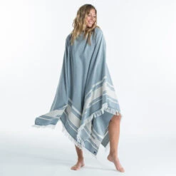 Serviette De Plage Poncho 190 X 190 Cm - Gris Bleu -Outdoor Série Magasin serviette de plage poncho 190 x 190 cm gris bleu 8